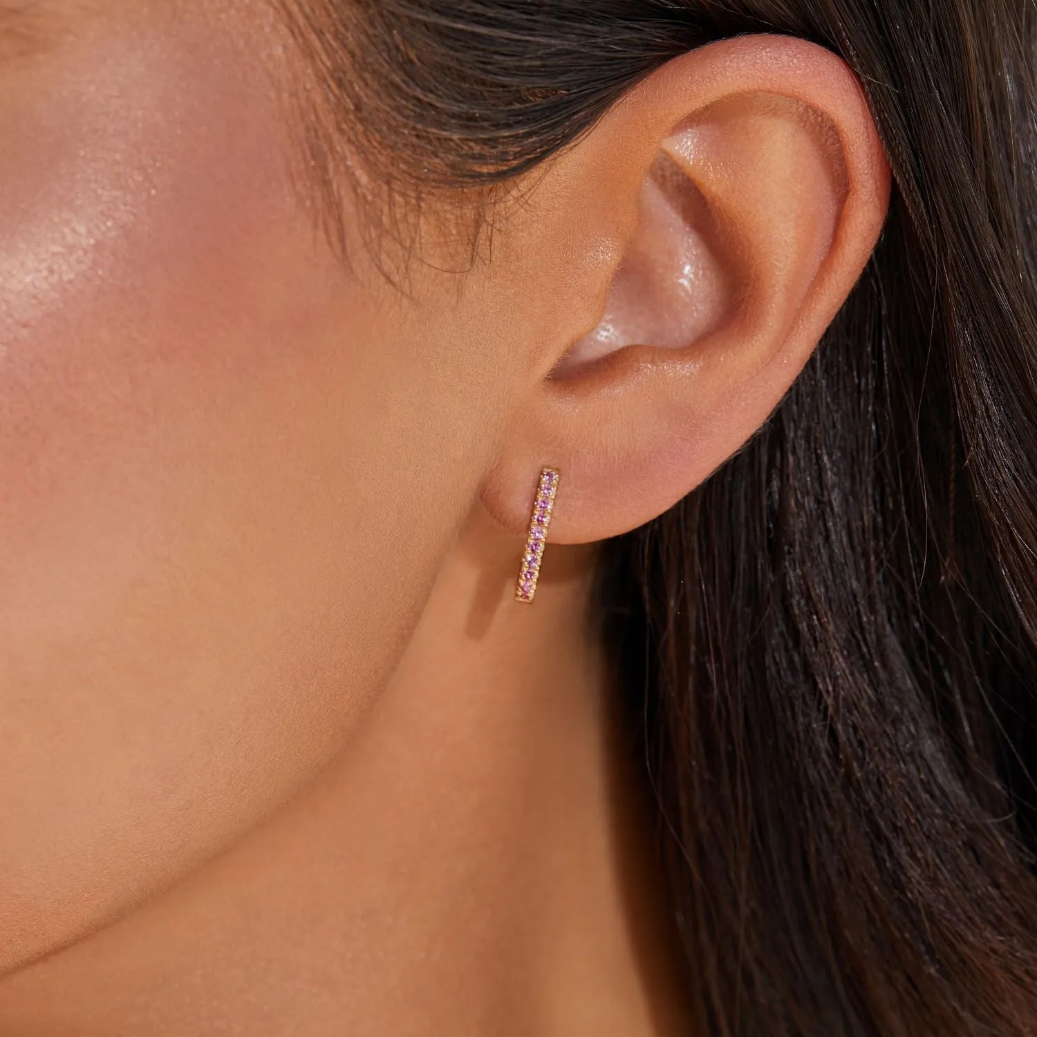Gemstone Pave Paper Clip Huggie Earrings