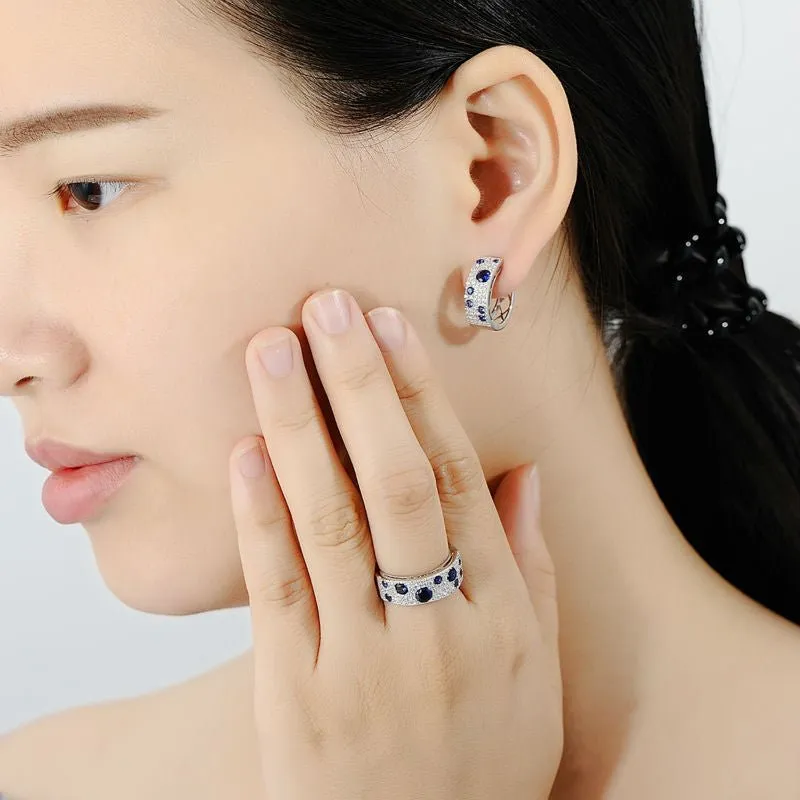 Genuine Blue Sapphire Earrings Wedding Party Engagement Women Jewelry