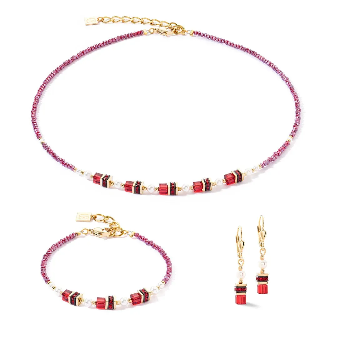 GeoCube Princess Gold Red Earrings