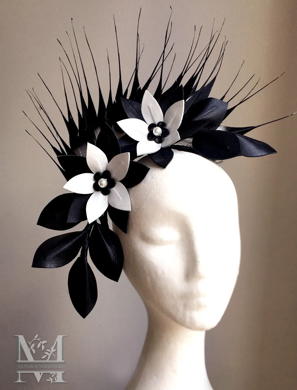 Georgie - Black & White Leather Fascinator - MM306