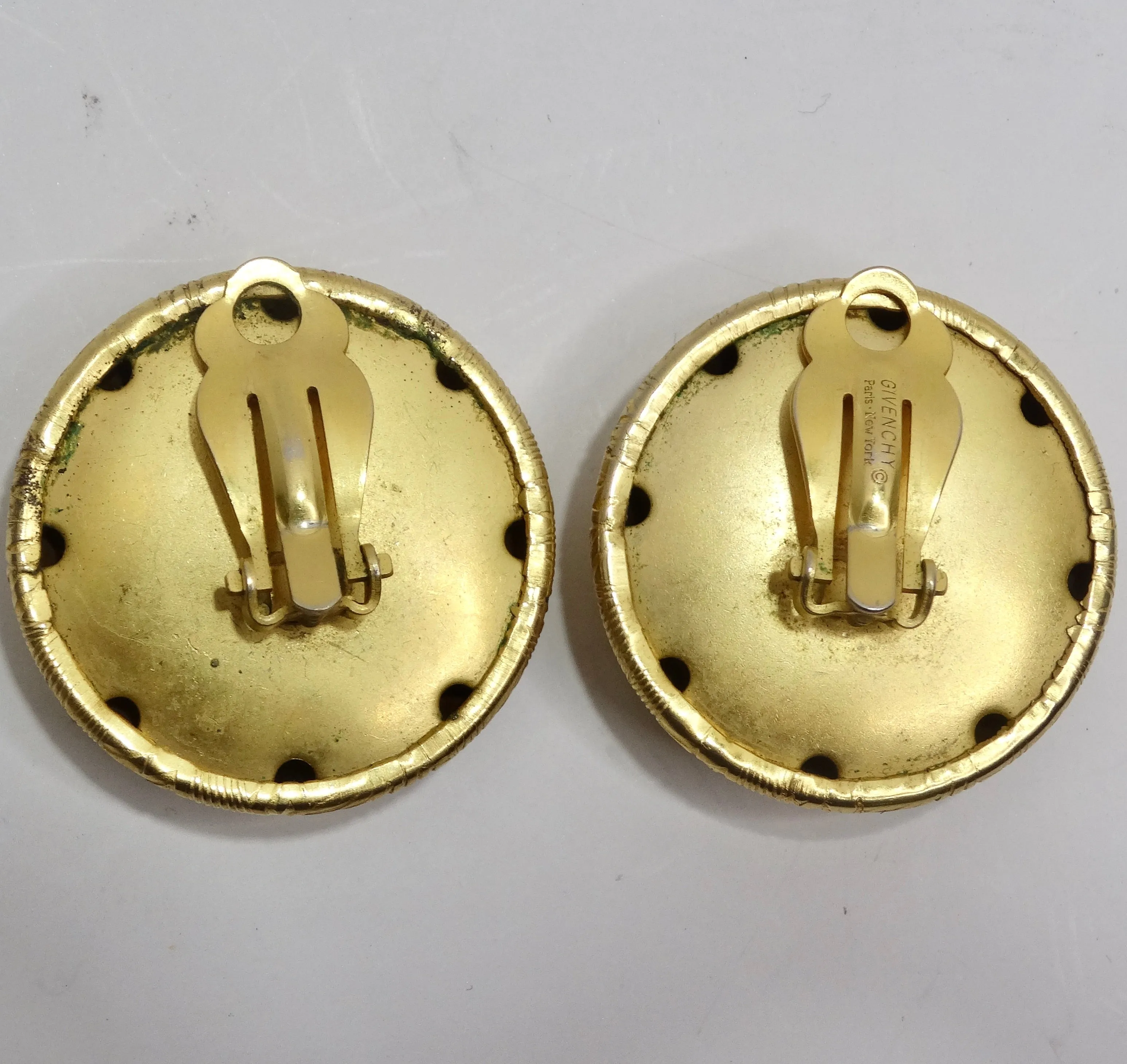 Givenchy 1980s Gold Plated Monogram Clip On Earrings