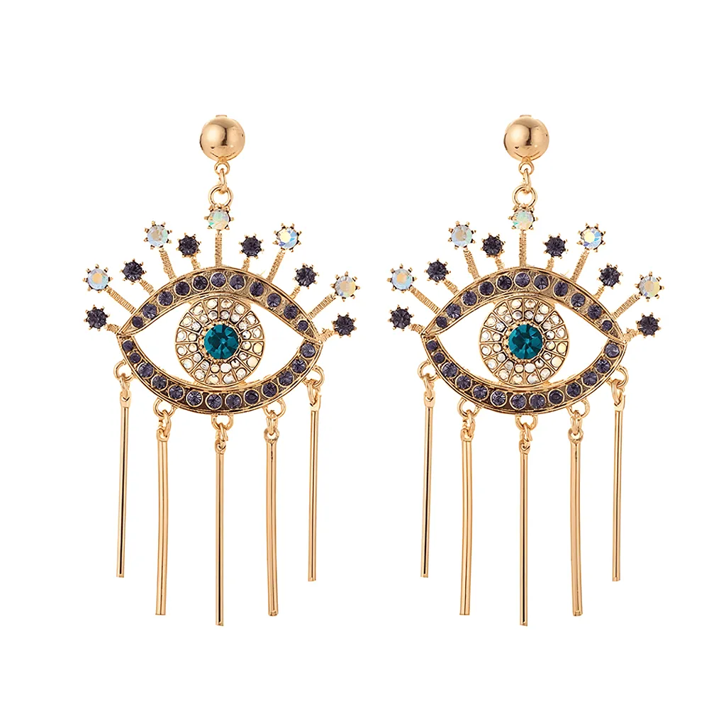 Glam Up Your Style with Rhinestone Evil Eye Tassel Earrings