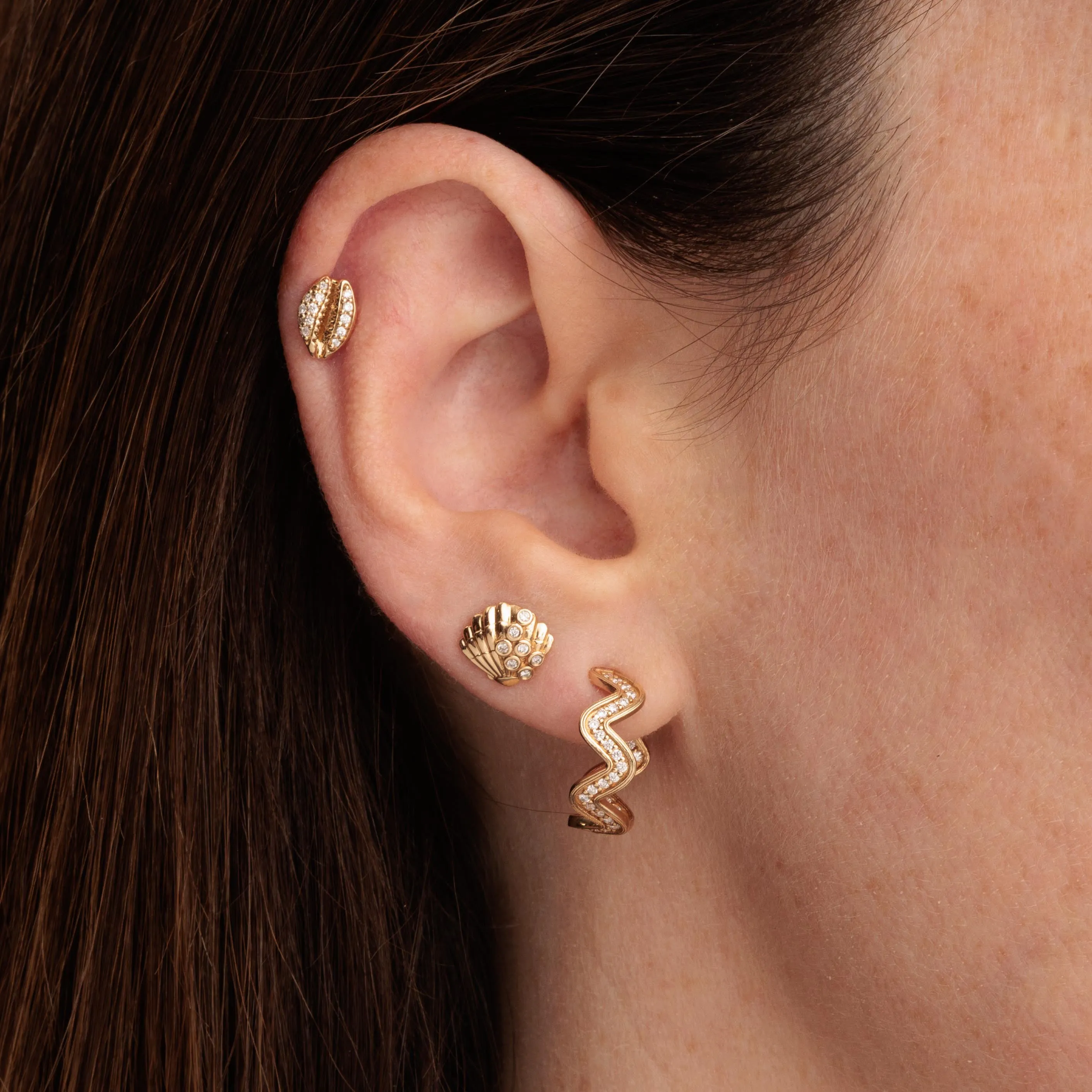 Gold & Diamond Clam Shells Stud