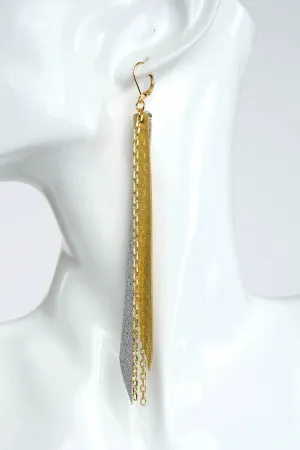 Gold & Silver Leather with Gold Chain Earrings