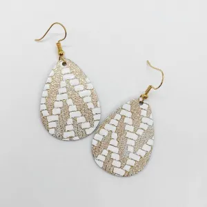 Gold & White Chevron Teardrop Earrings