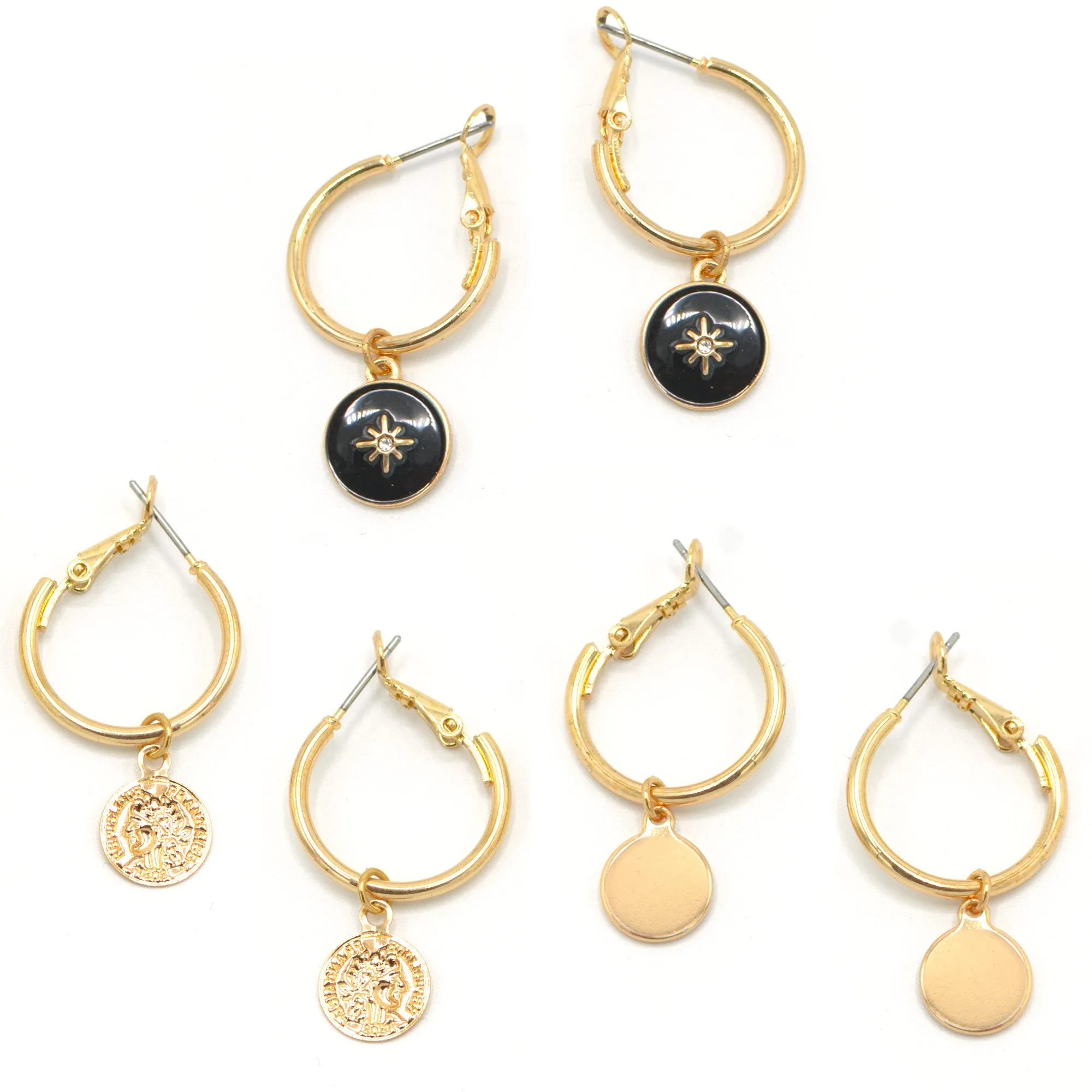 GOLD AND BLACK 3 PAIR EARRINGS SET#SQGN112910GB (SF7)