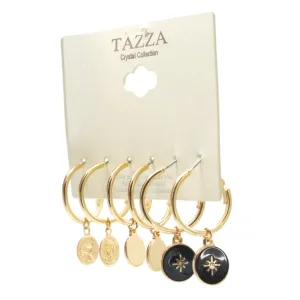 GOLD AND BLACK 3 PAIR EARRINGS SET#SQGN112910GB (SF7)