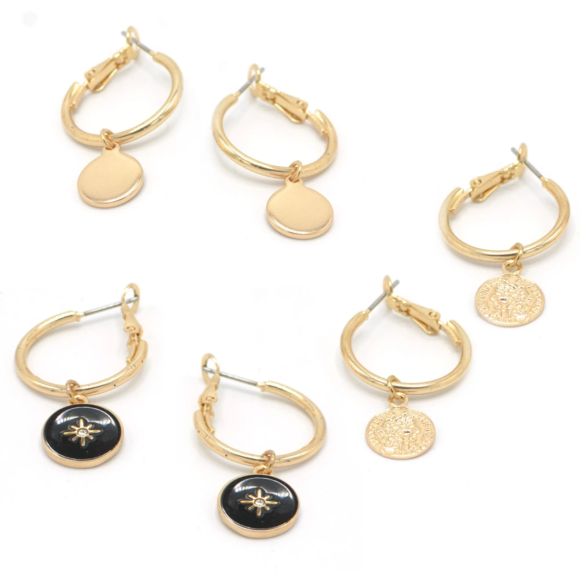 GOLD AND BLACK 3 PAIR EARRINGS SET#SQGN112910GB (SF7)