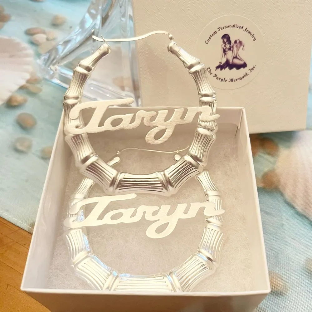Gold Bamboo Name Hoop Earrings