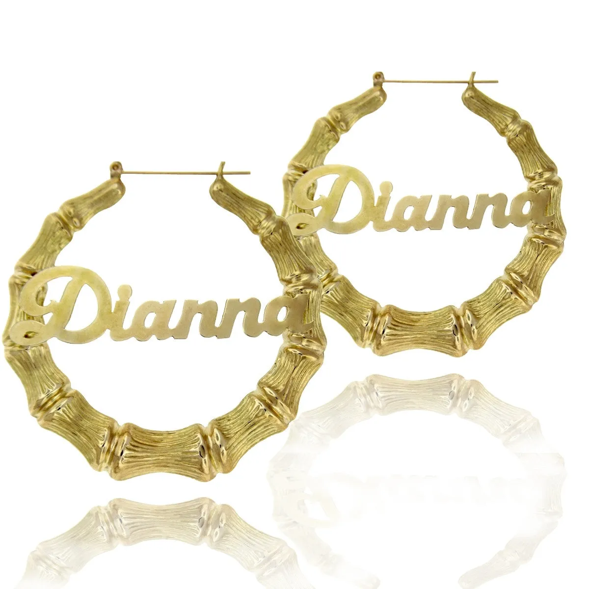 Gold Bamboo Name Hoop Earrings