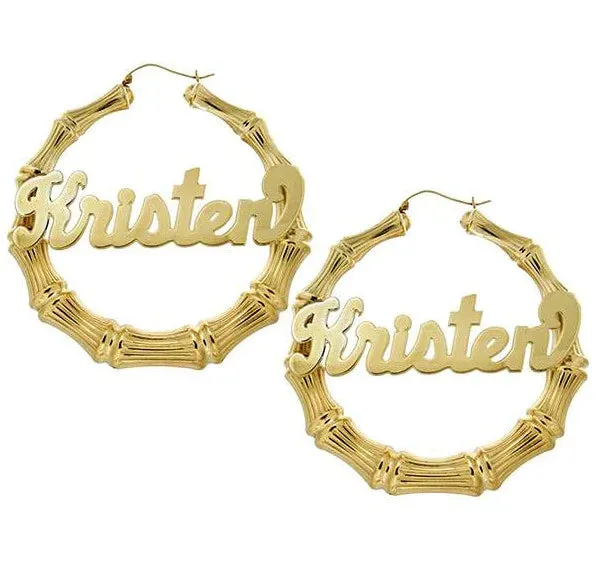 Gold Bamboo Name Hoop Earrings