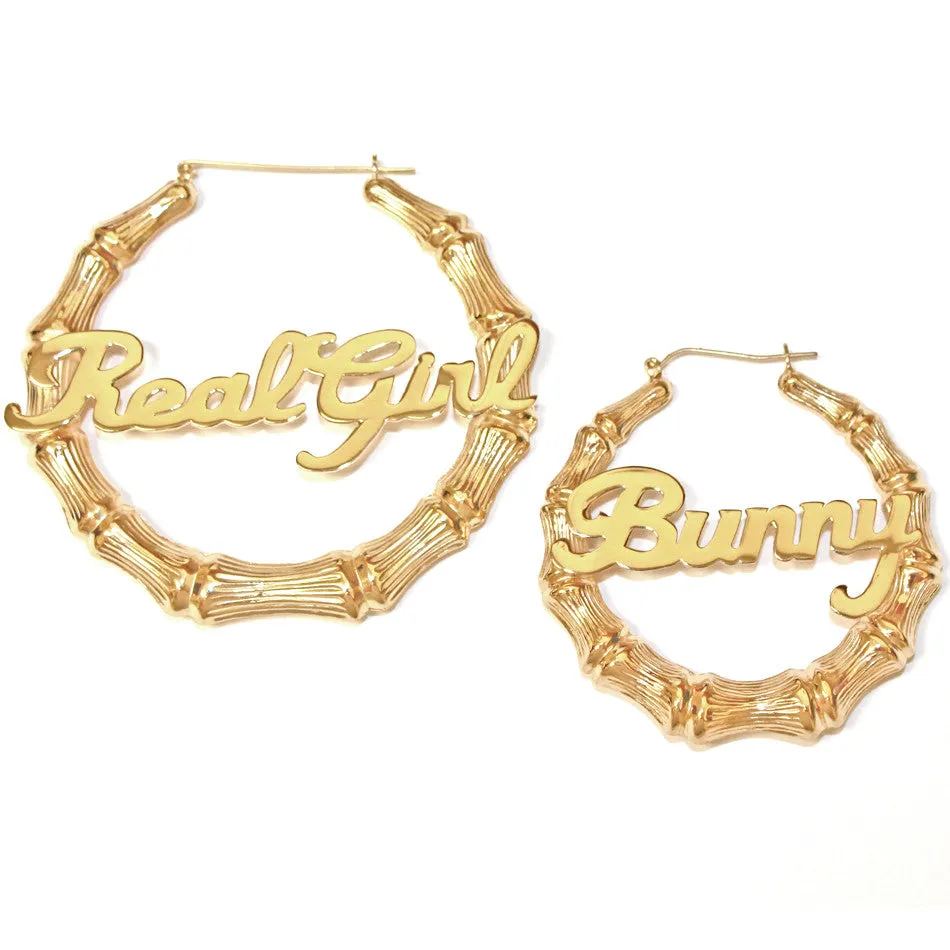 Gold Bamboo Name Hoop Earrings