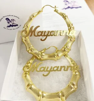 Gold Bamboo Name Hoop Earrings