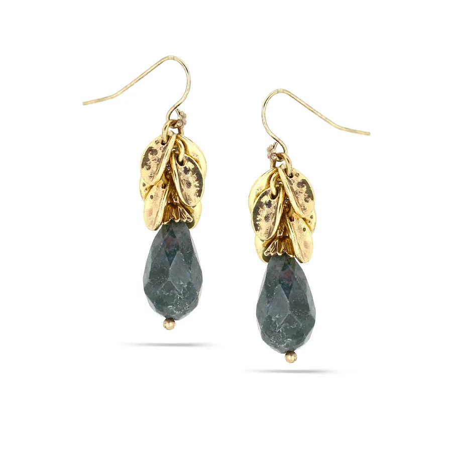 GOLD CHARM GREEN STONE DROP EARRINGS #305GN3401 (IF20)