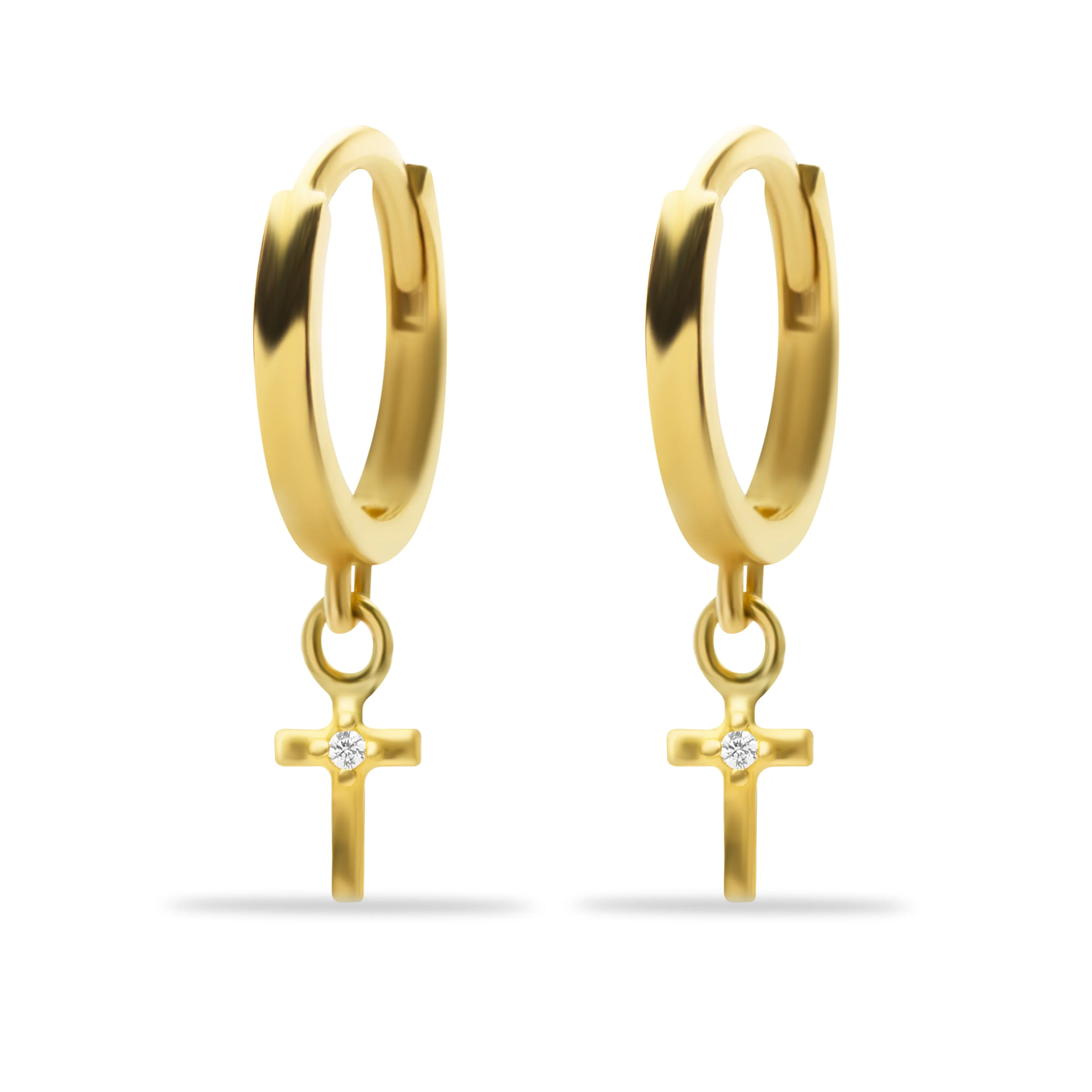 GOLD CROSS HOOP EARRINGS