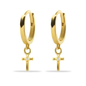 GOLD CROSS HOOP EARRINGS