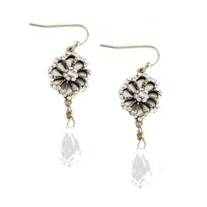 GOLD CRYSTAL GOLD FLOWER WITH CLEAR BEAD DANGLE EARRINGS  #SE32338_GLD-CRY (PE8)