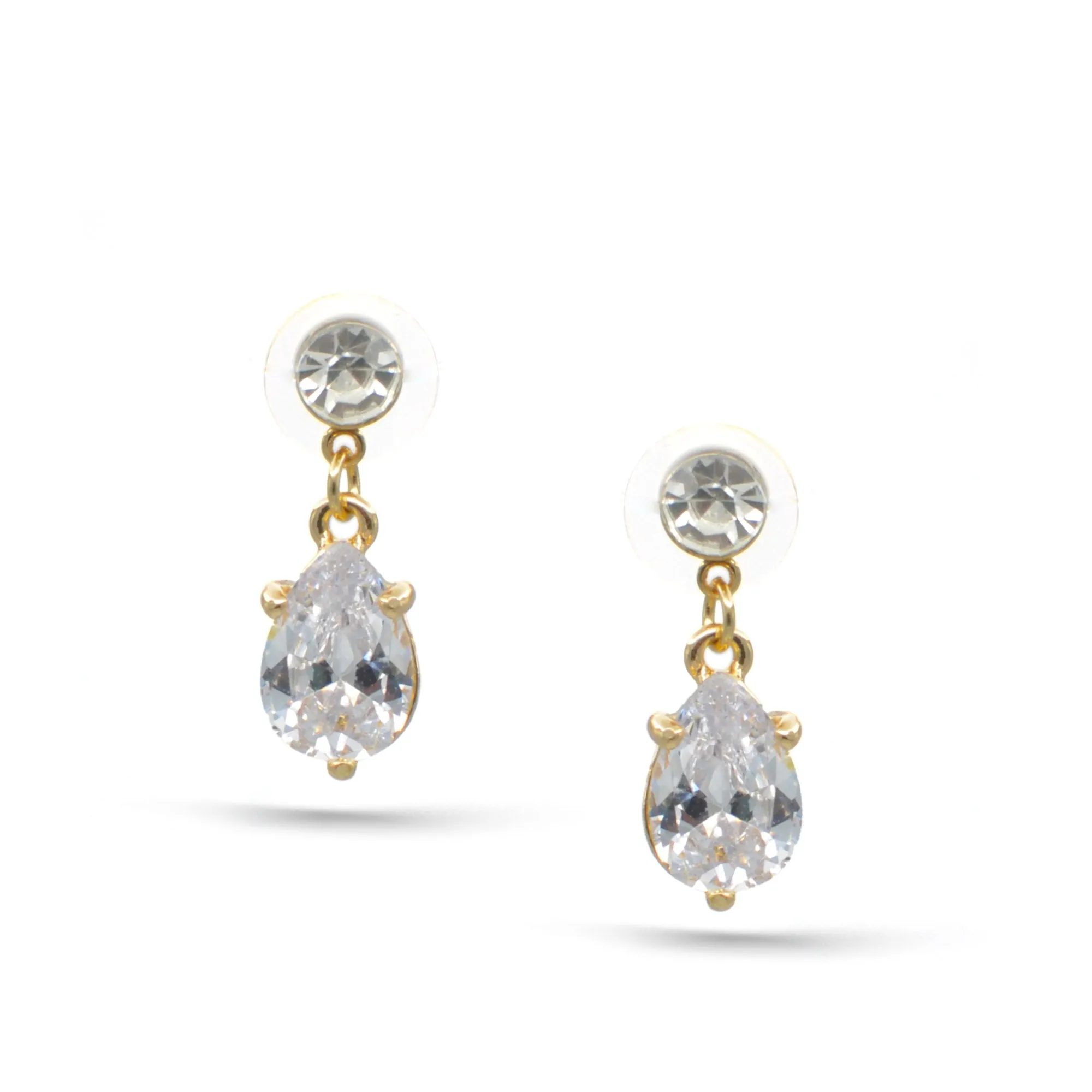 GOLD CRYSTAL TEARDROP EARRINGS #SQ3605(FD21-FF21)