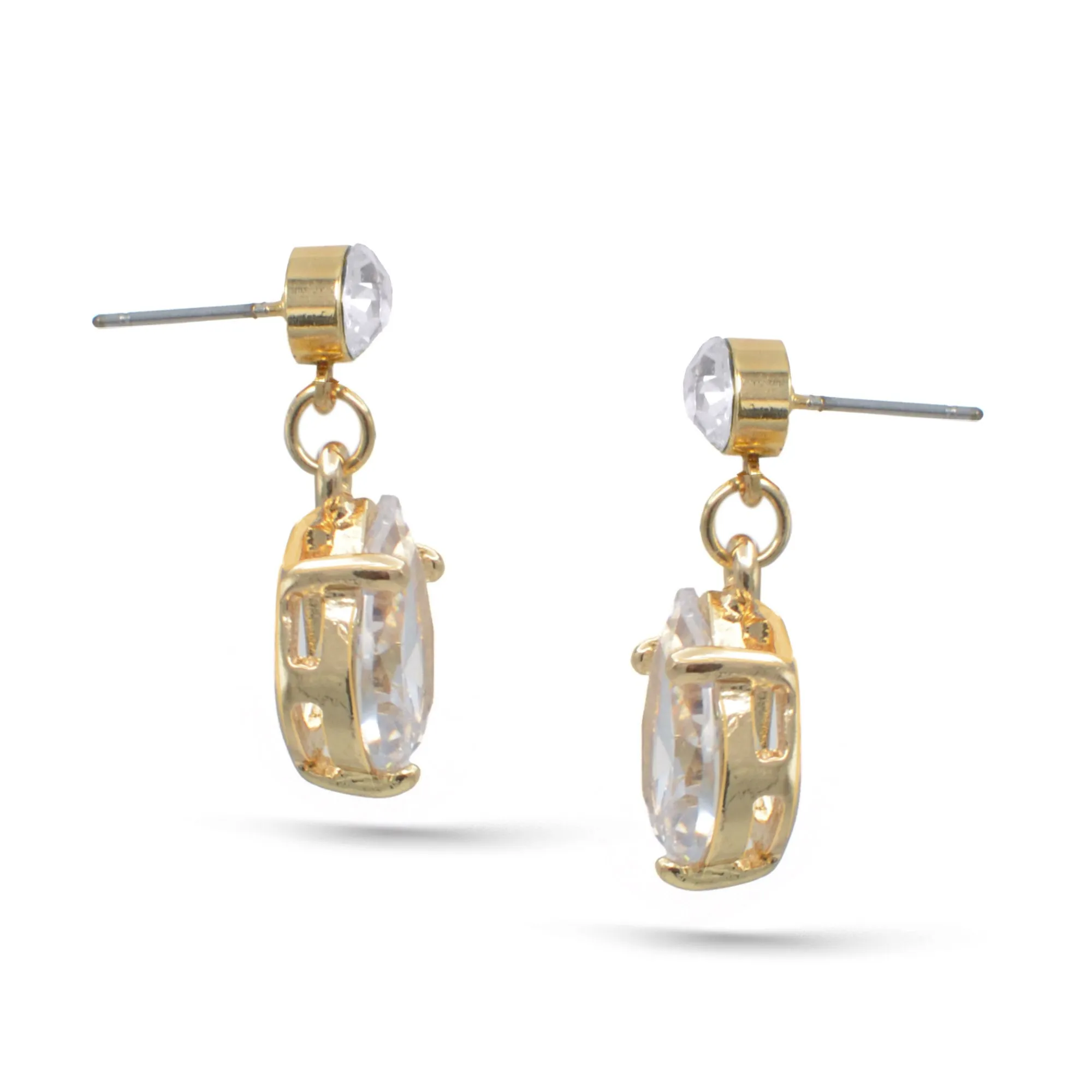 GOLD CRYSTAL TEARDROP EARRINGS #SQ3605(FD21-FF21)