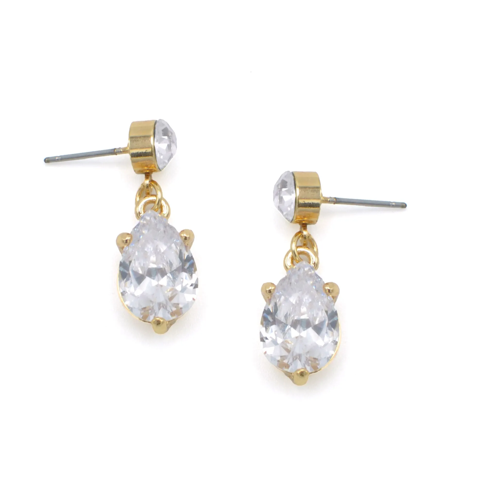 GOLD CRYSTAL TEARDROP EARRINGS #SQ3605(FD21-FF21)