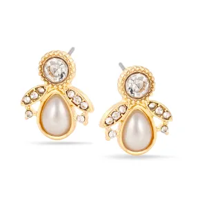 GOLD CRYSTAL TEARDROP PEARL STUD EARRING #SQ121902G(IH8)