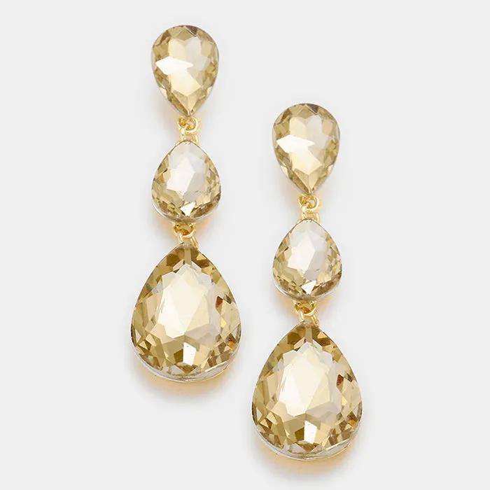 Gold Crystal Triple Teardrop Earrings | 237745