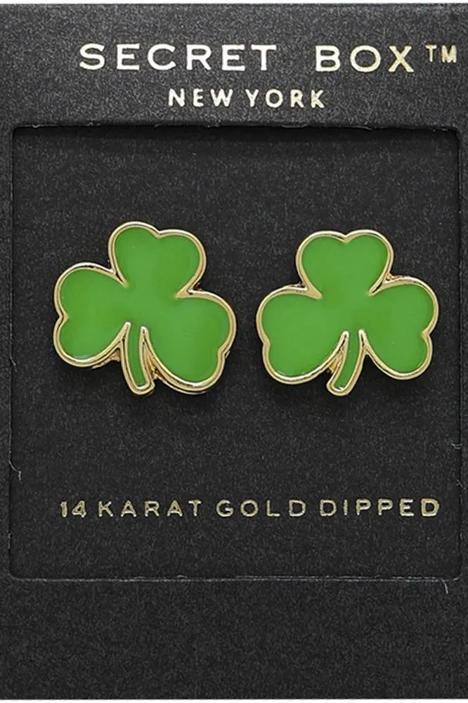 Gold Green Clover Earrings