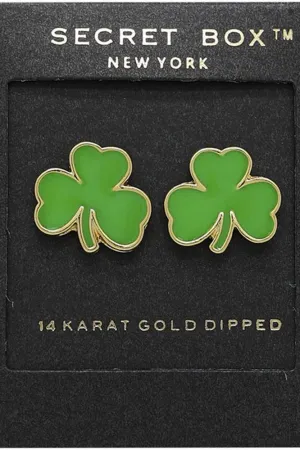 Gold Green Clover Earrings