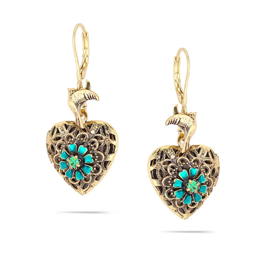 GOLD HEART FLIGREE  EARRINGS #215GN3201 (1D2)