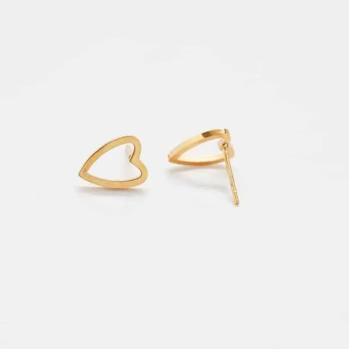 Gold Heart Outline Stud Earrings