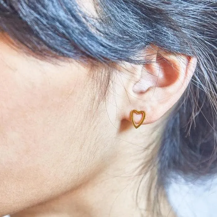 Gold Heart Outline Stud Earrings