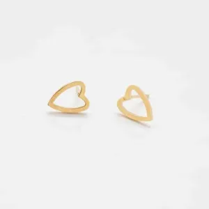 Gold Heart Outline Stud Earrings