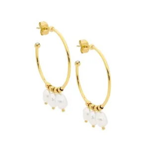 Gold IP Plated Hoop Earrings with Freshwater Pearl SE226G