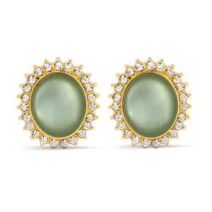 GOLD OLIVE CAT'S EYE CRYSTAL STUD EARRINGS #HNE87184GDCQ (I LINE)