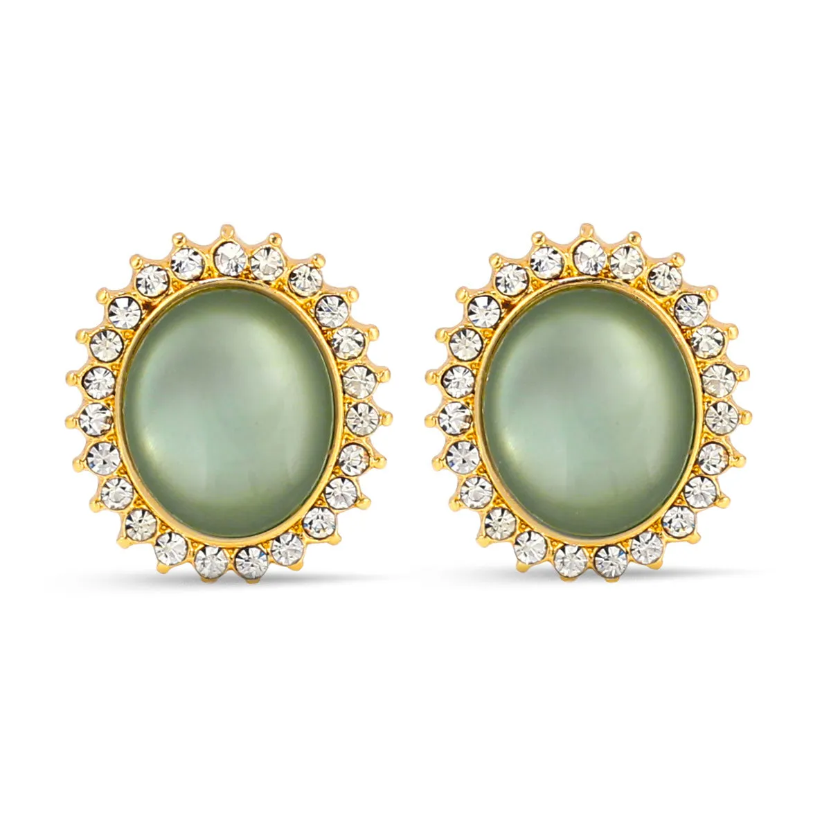 GOLD OLIVE CAT'S EYE CRYSTAL STUD EARRINGS #HNE87184GDCQ (I LINE)