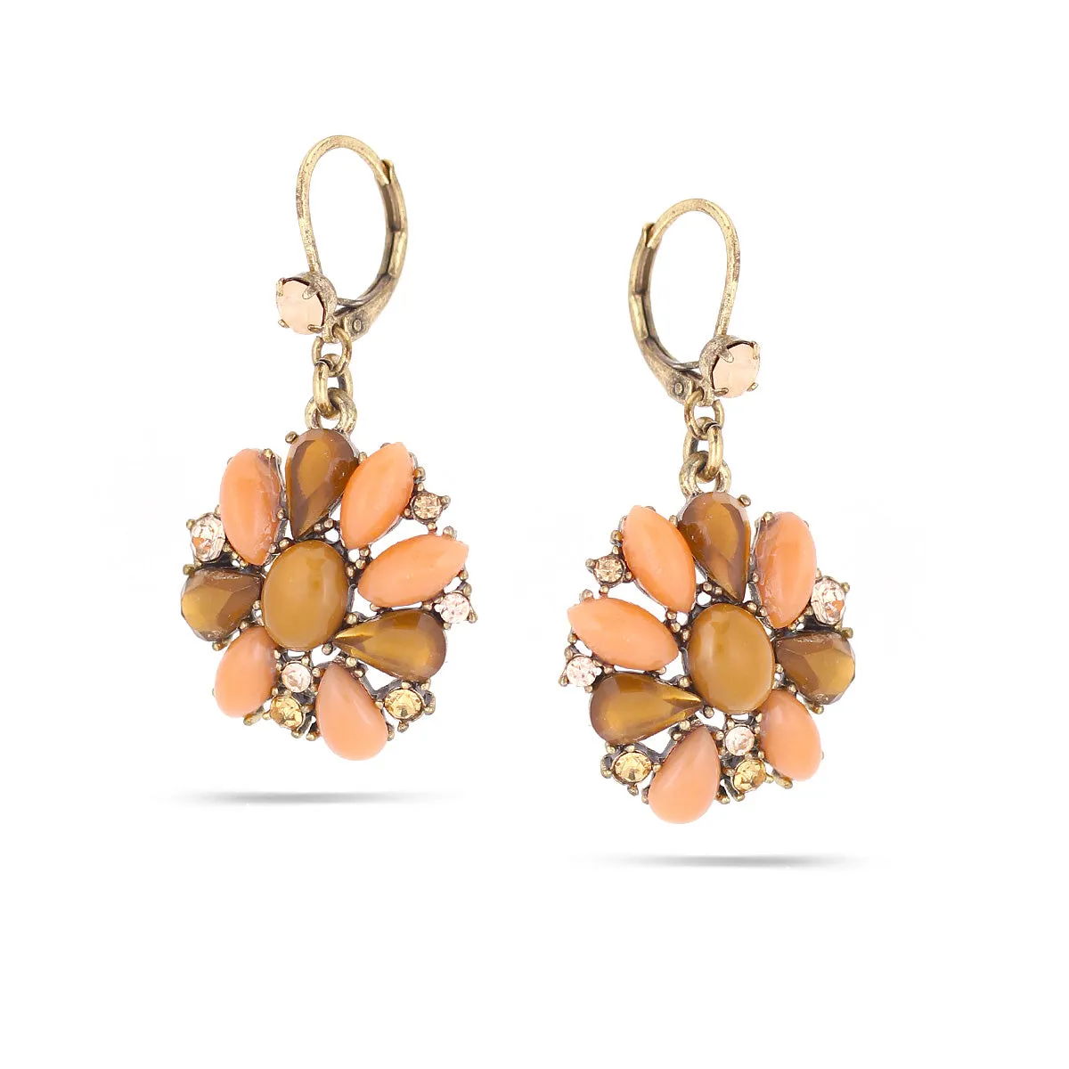 GOLD PEACH CRYSTAL FLOWER DROP  EARRINGS #277BR3301 (7B5/6B4)