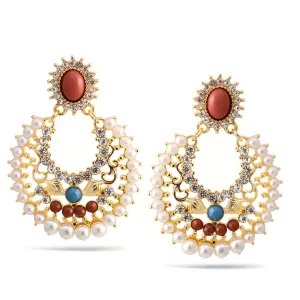 GOLD PEARL AND  CRYSTAL POST EARRINGS #SQ312-181106-8GCRM (HG13)