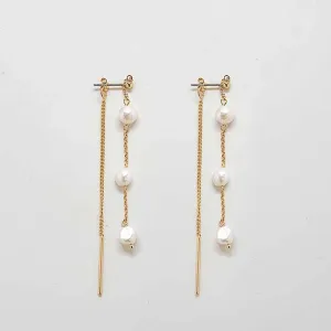 Gold Pearl Chain Drop Earrings