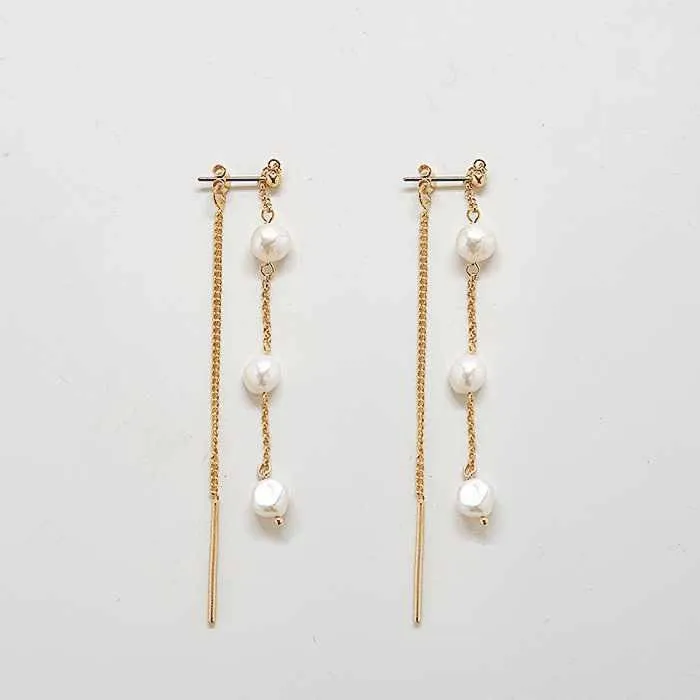 Gold Pearl Chain Drop Earrings