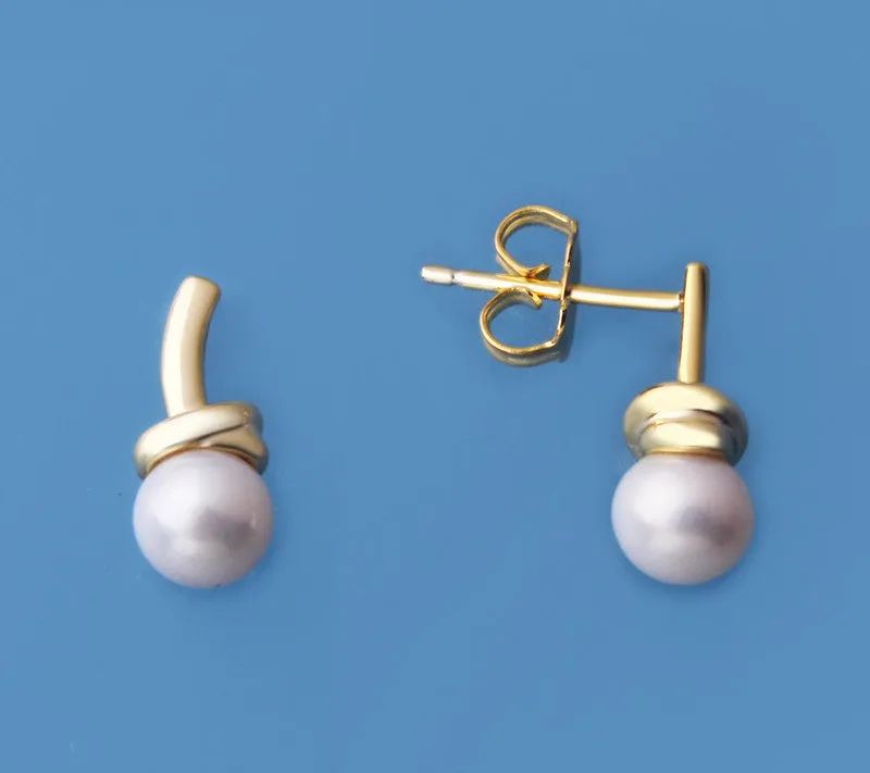 Gold Plated Silver Earrings with 5.5-6mm Round Shape Freshwater Pearl