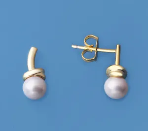 Gold Plated Silver Earrings with 5.5-6mm Round Shape Freshwater Pearl