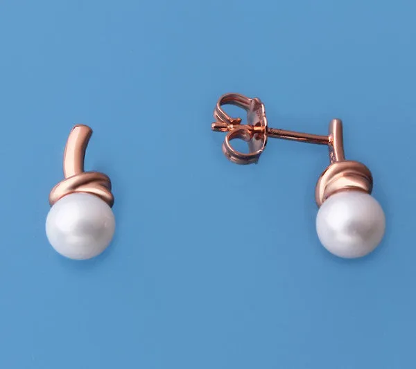 Gold Plated Silver Earrings with 5.5-6mm Round Shape Freshwater Pearl
