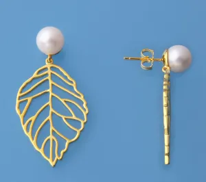 Gold Plated Silver Earrings with 8-8.5mm Round Shape Freshwater Pearl