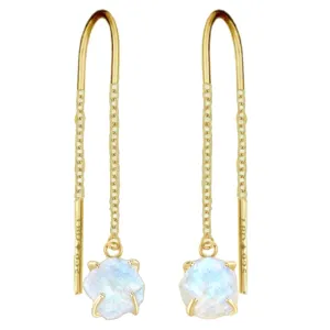 Gold Raw Moonstone Threader Earrings