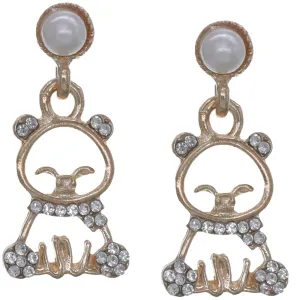 Gold Rhinestone Faux Pearl Mini Pig Earrings