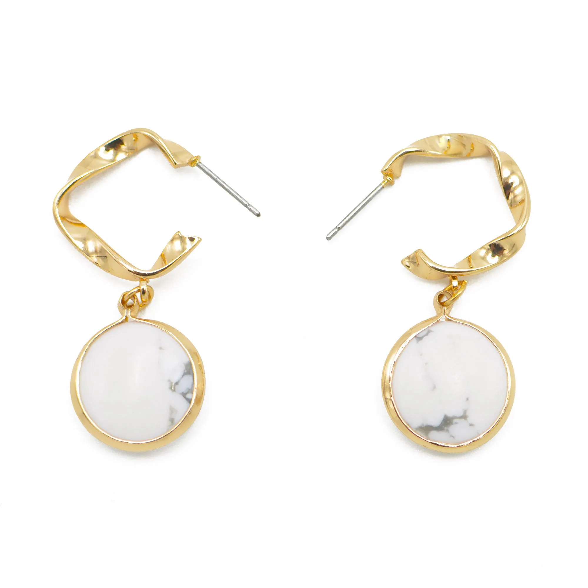 GOLD ROUND MARBLE RESIN STUD EARRINGS#SQGN091607WH (HE1)