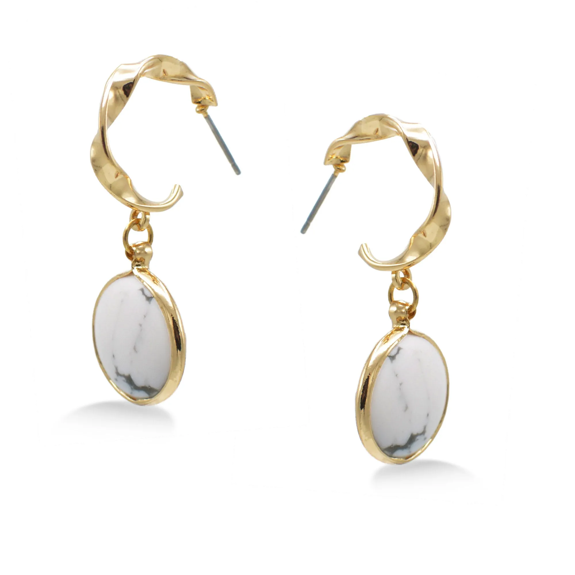 GOLD ROUND MARBLE RESIN STUD EARRINGS#SQGN091607WH (HE1)
