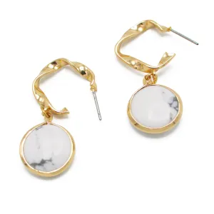GOLD ROUND MARBLE RESIN STUD EARRINGS#SQGN091607WH (HE1)