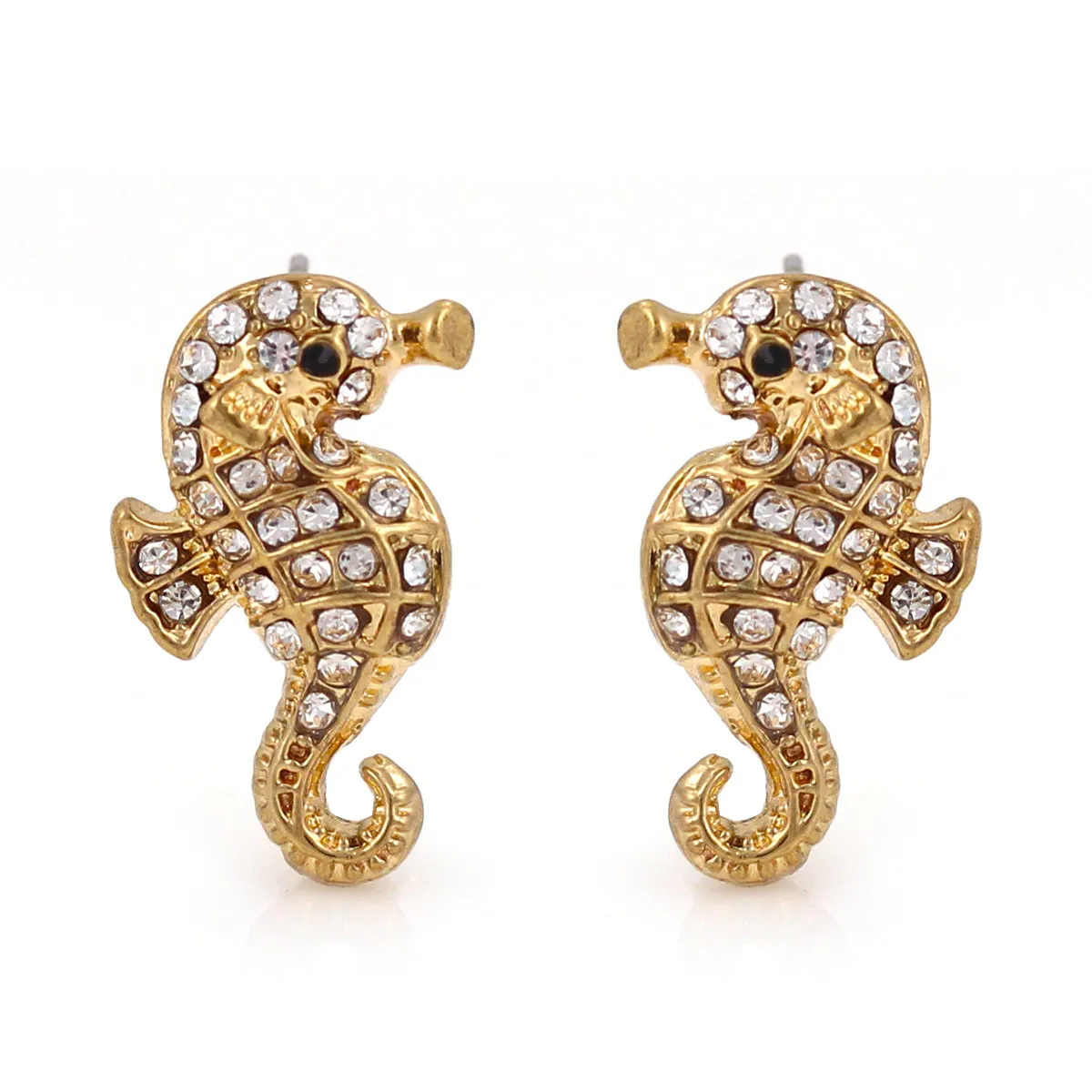 GOLD SEAHORSE CRYSTAL STUD  EARRING #SWKK-4961 GD