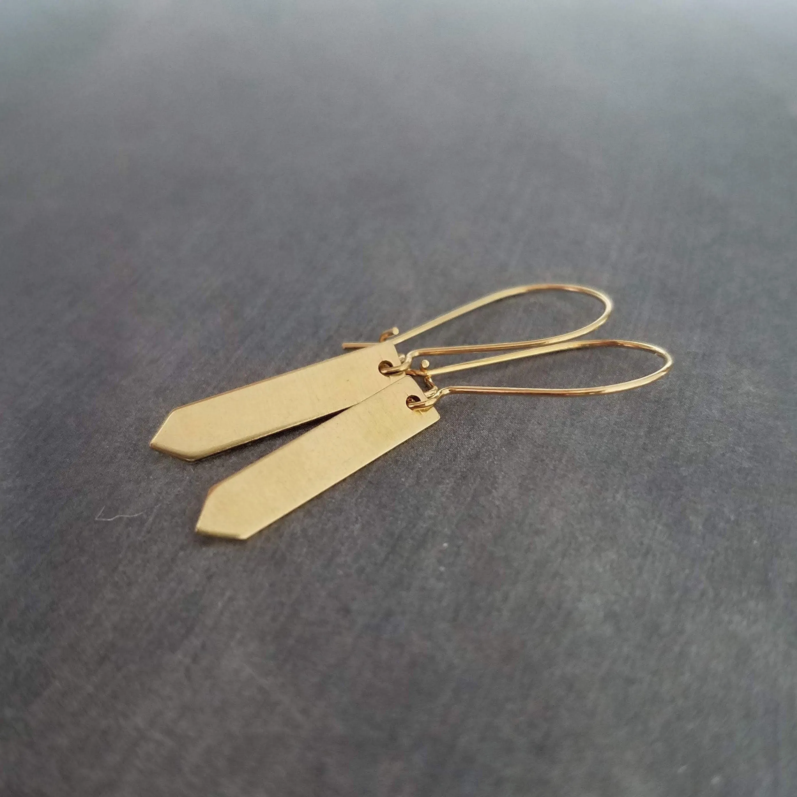 Gold Tag Earrings, minimalist earrings, dainty gold earrings, rectangular earrings, gold bar earrings, polygon earring, flag, spear earrings